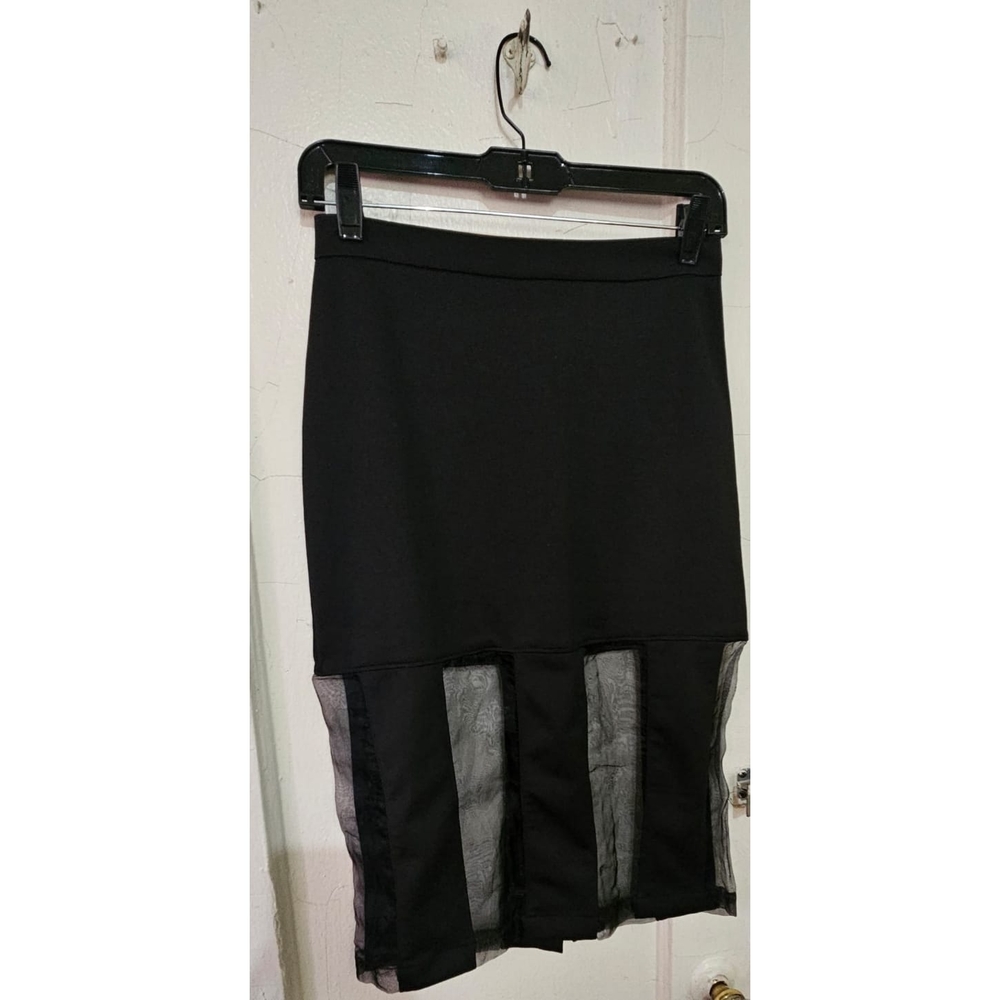 Nameless Black Midi Skirt with Sheer Panels